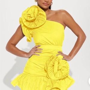 Fashion Nova Vibrant Yellow One-Shoulder Dress